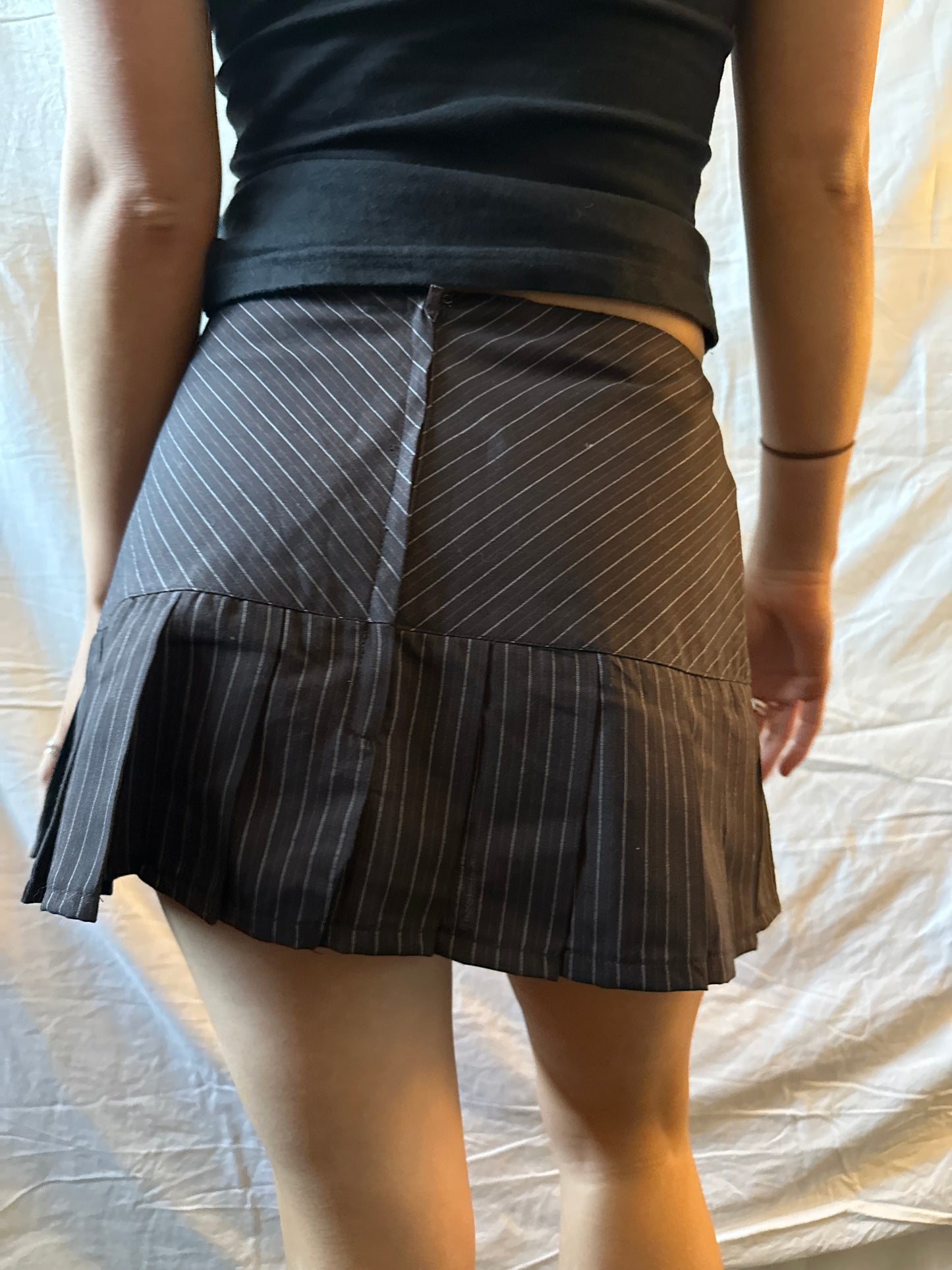 Brown and white striped mini skirt