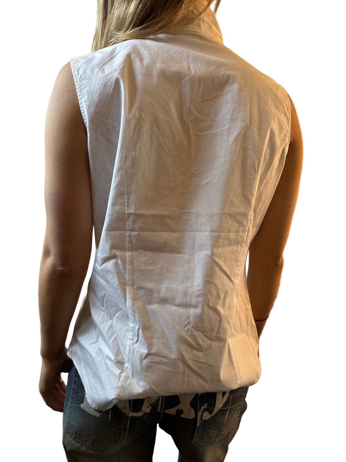White ruffle zip singlet