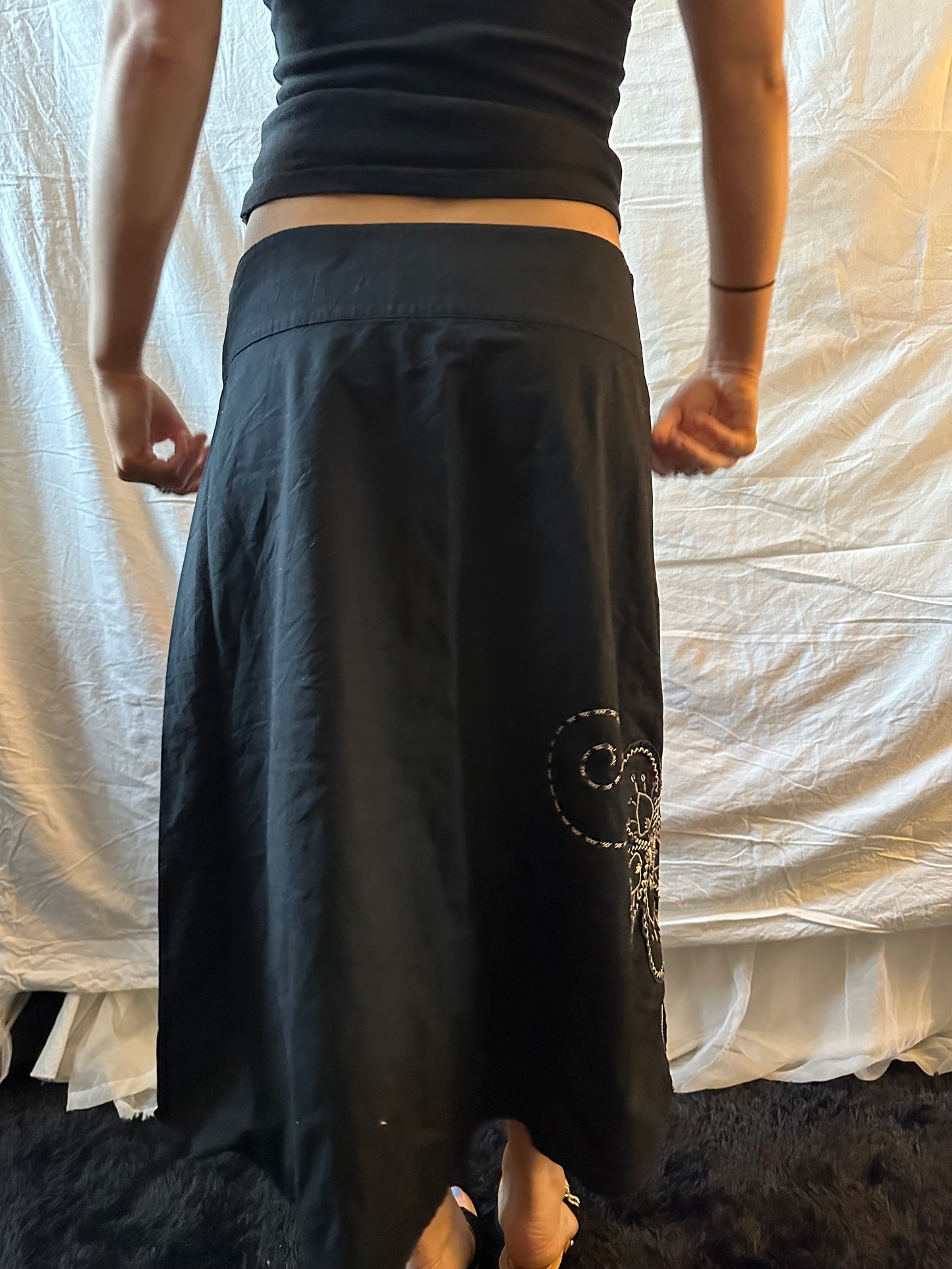 Black flower patterned midi skirt