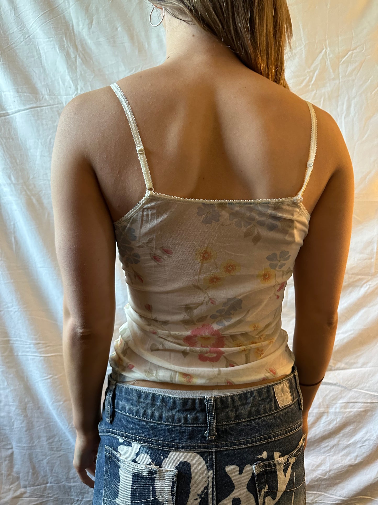 Lace pink ribbon cami
