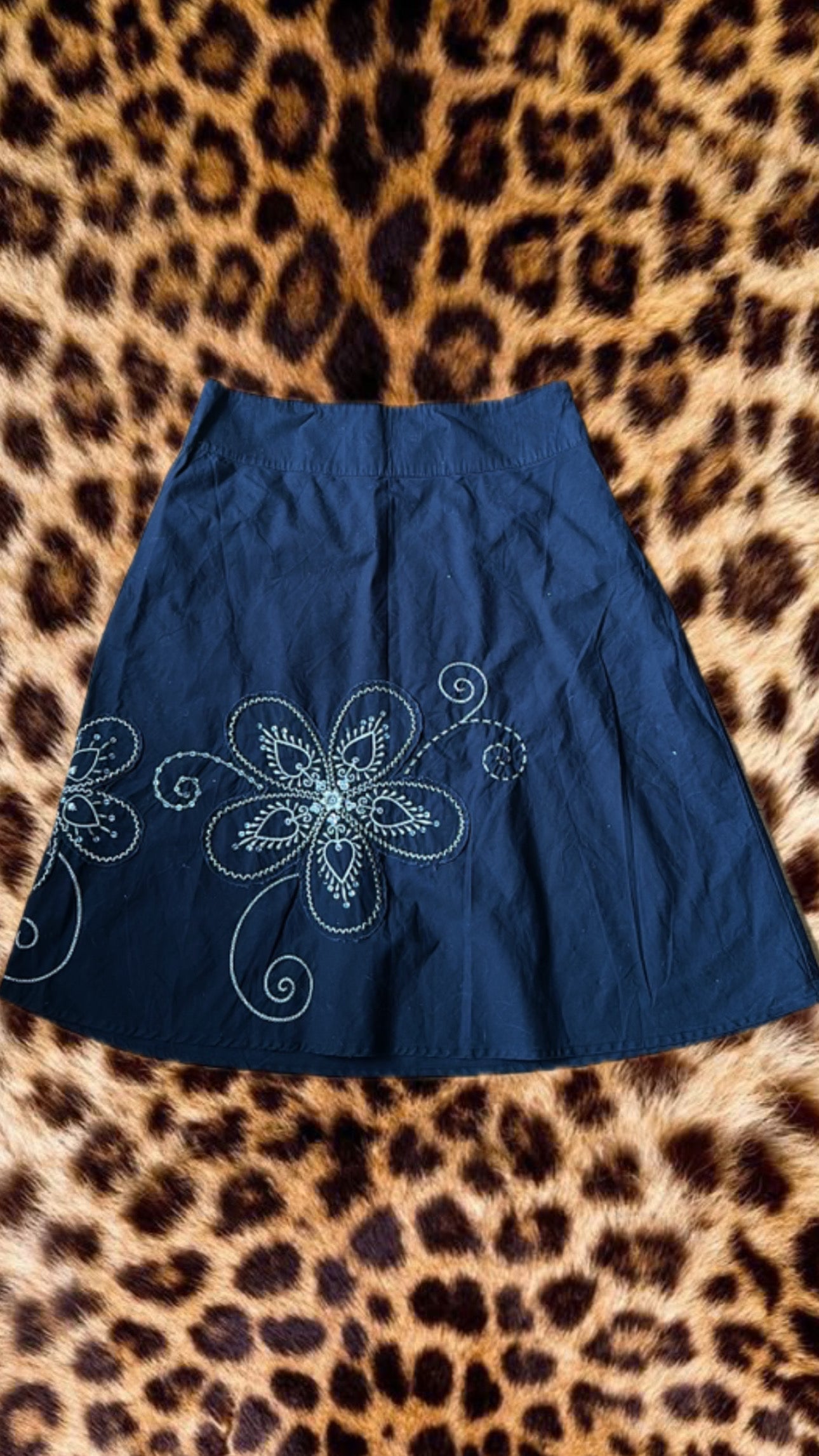 Black flower patterned midi skirt