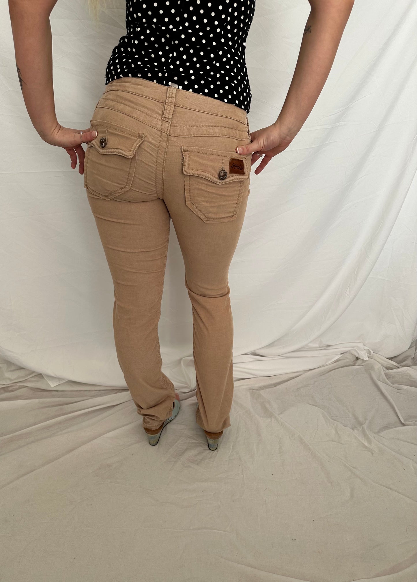Pink/ Brown low rise corduroy pants
