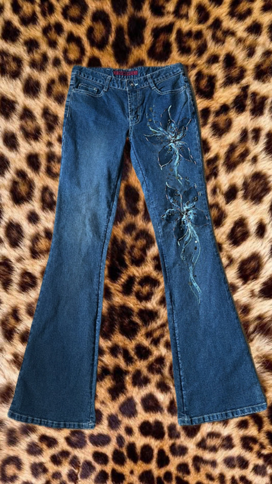 Black printed sparkle jeans