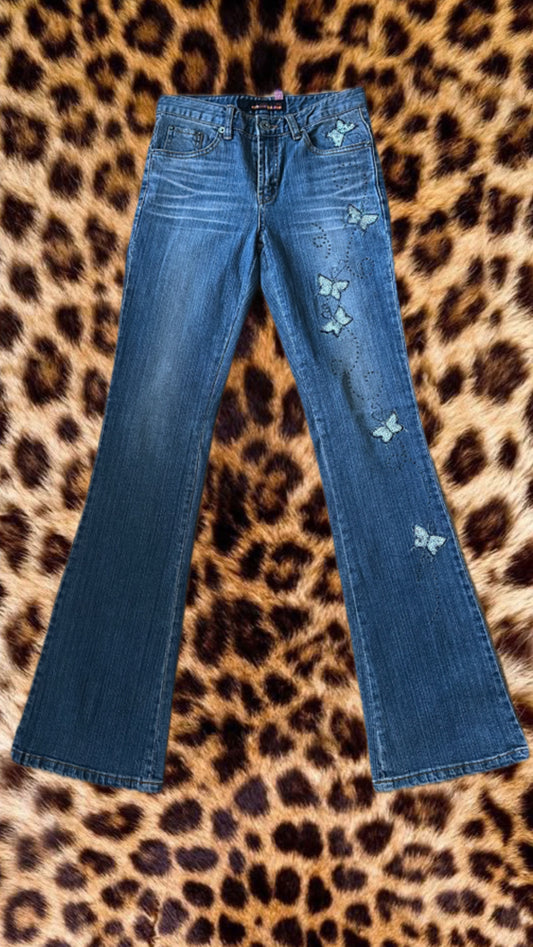 Butterfly printed sparkle jeans