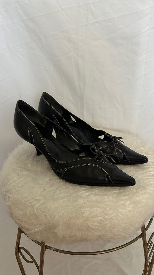 Black kitten lace up heels