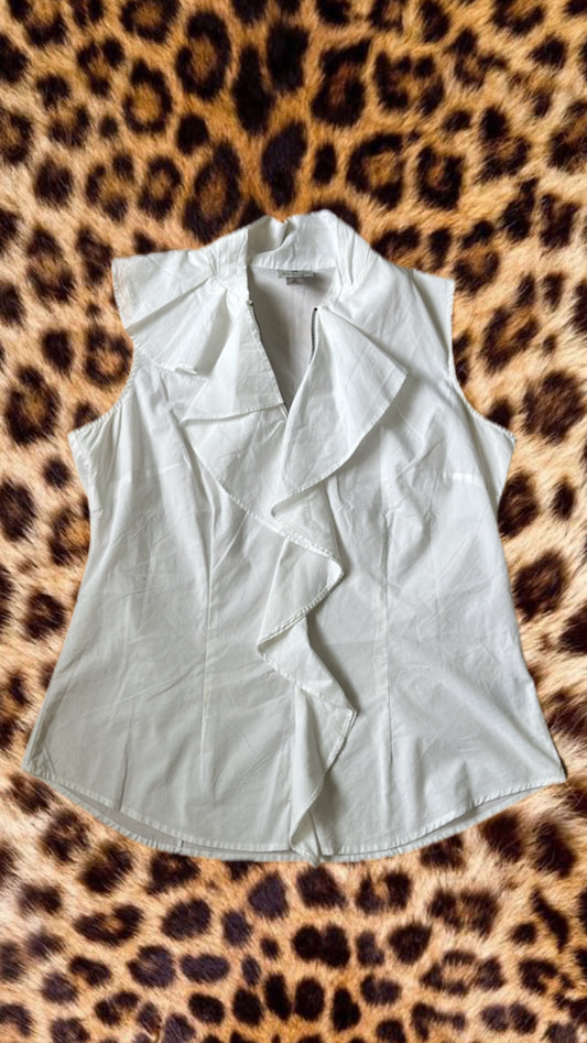White ruffle zip singlet