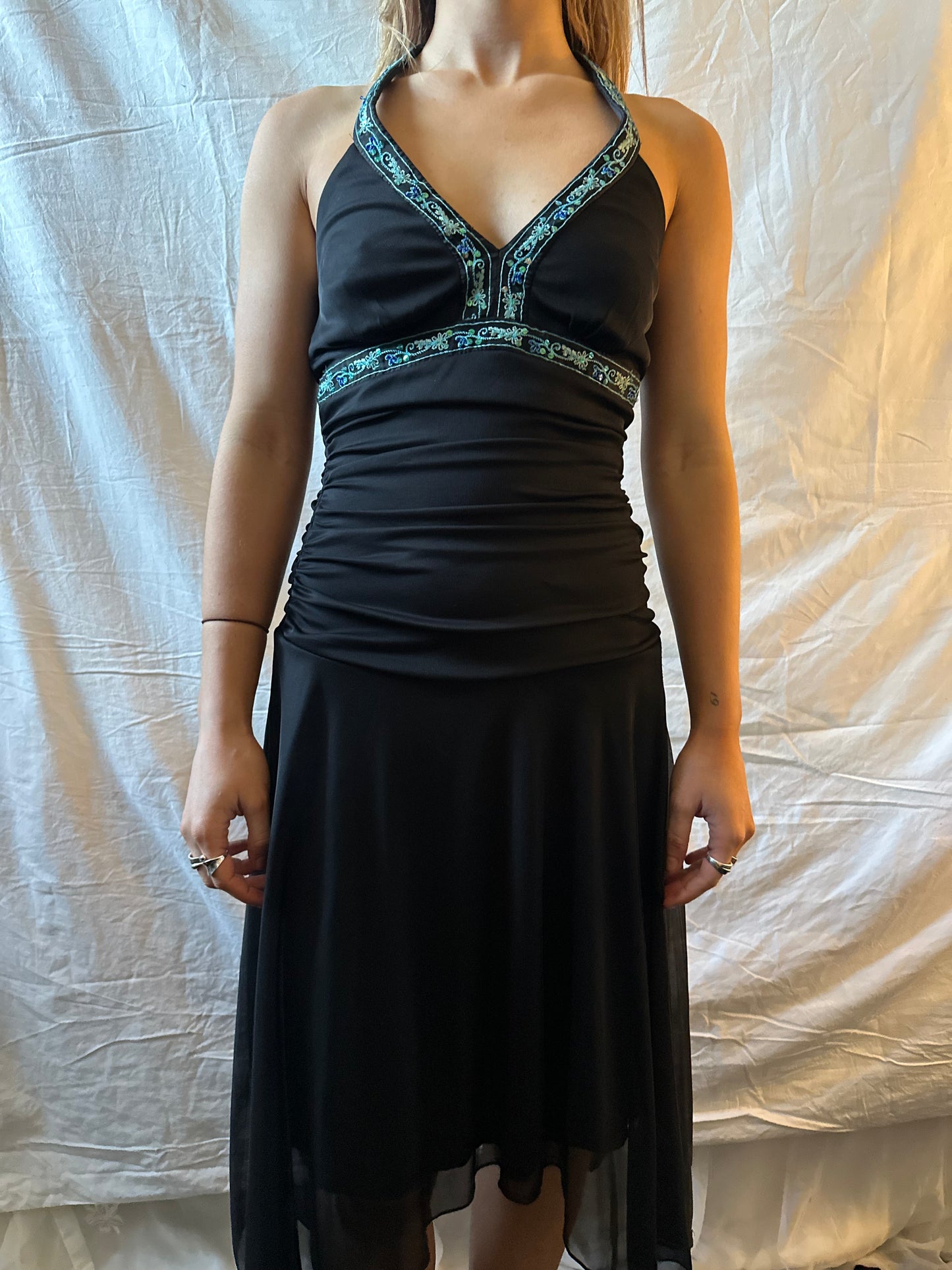 Black dress with aqua details