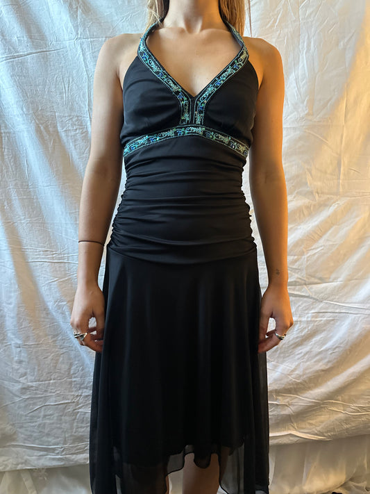 Black dress with aqua details