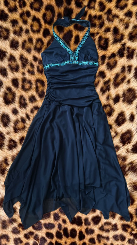 Black dress with aqua details