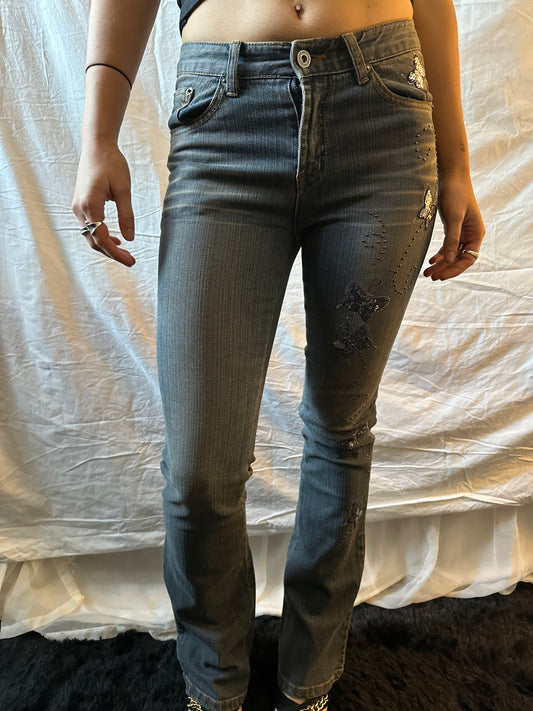 Butterfly printed sparkle jeans