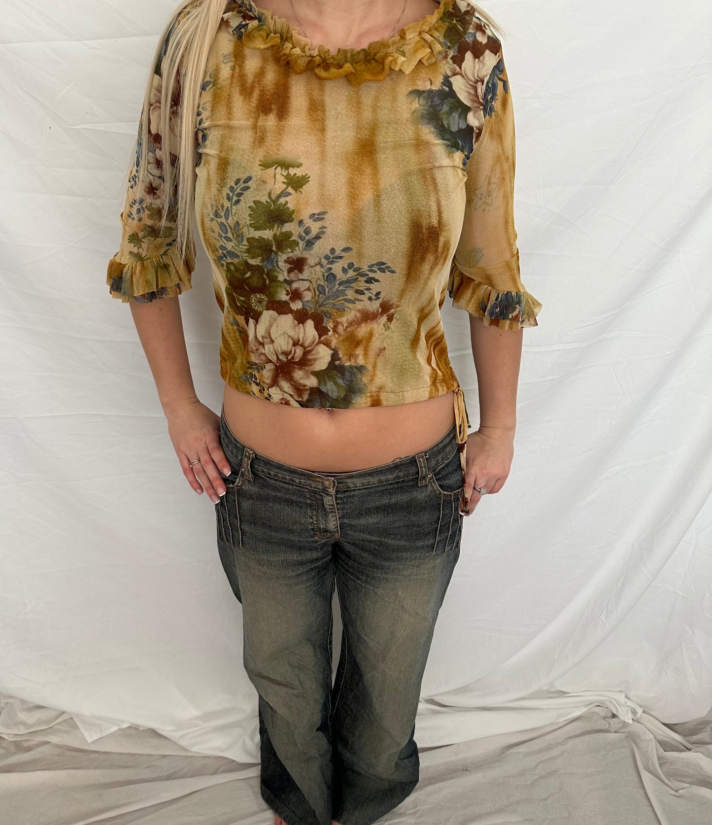 Yellow floral 3/4 sleeve