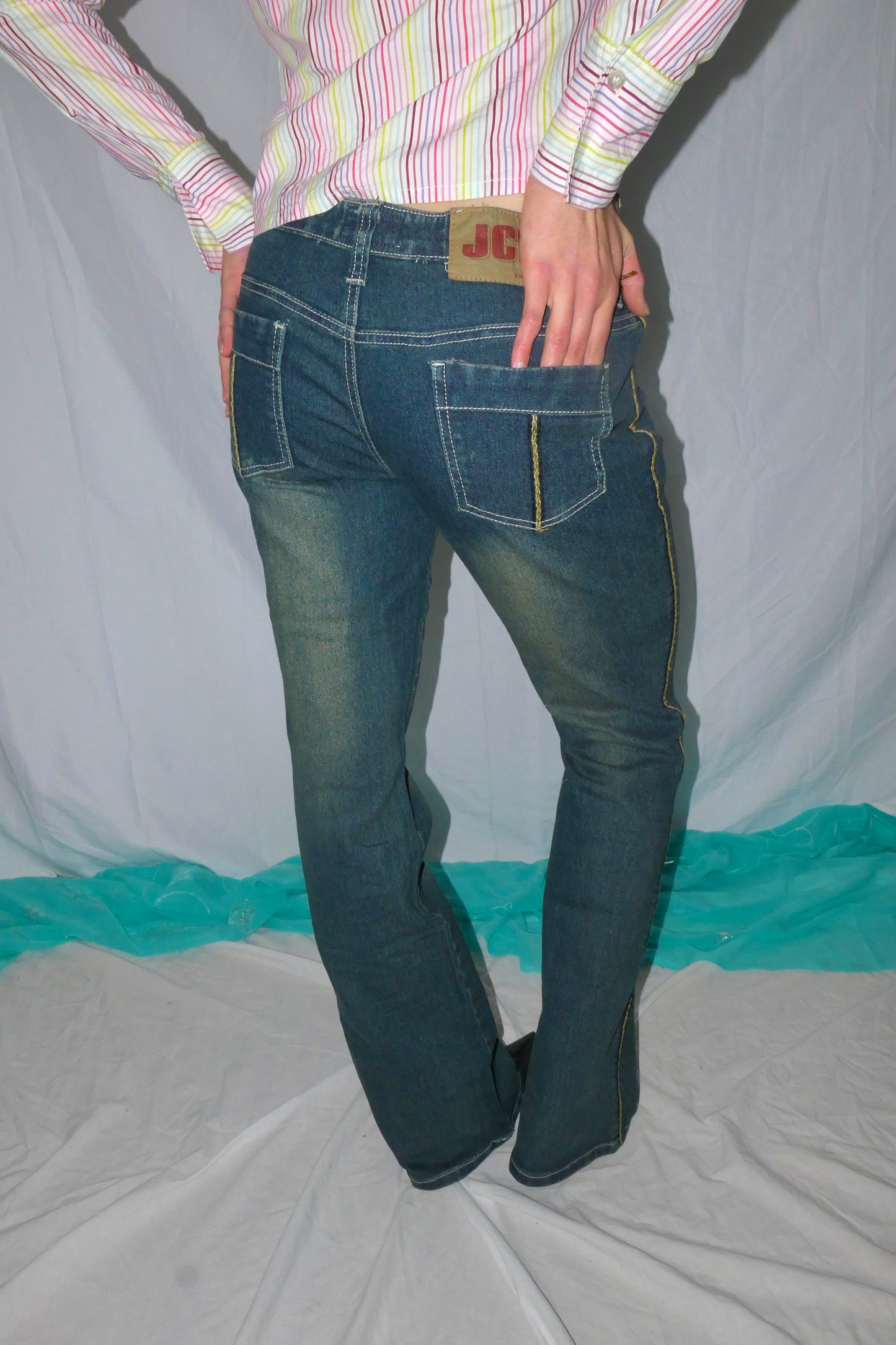 JHC jeans with yellow stripe