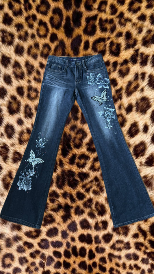 Black butterfly/ flower jeans