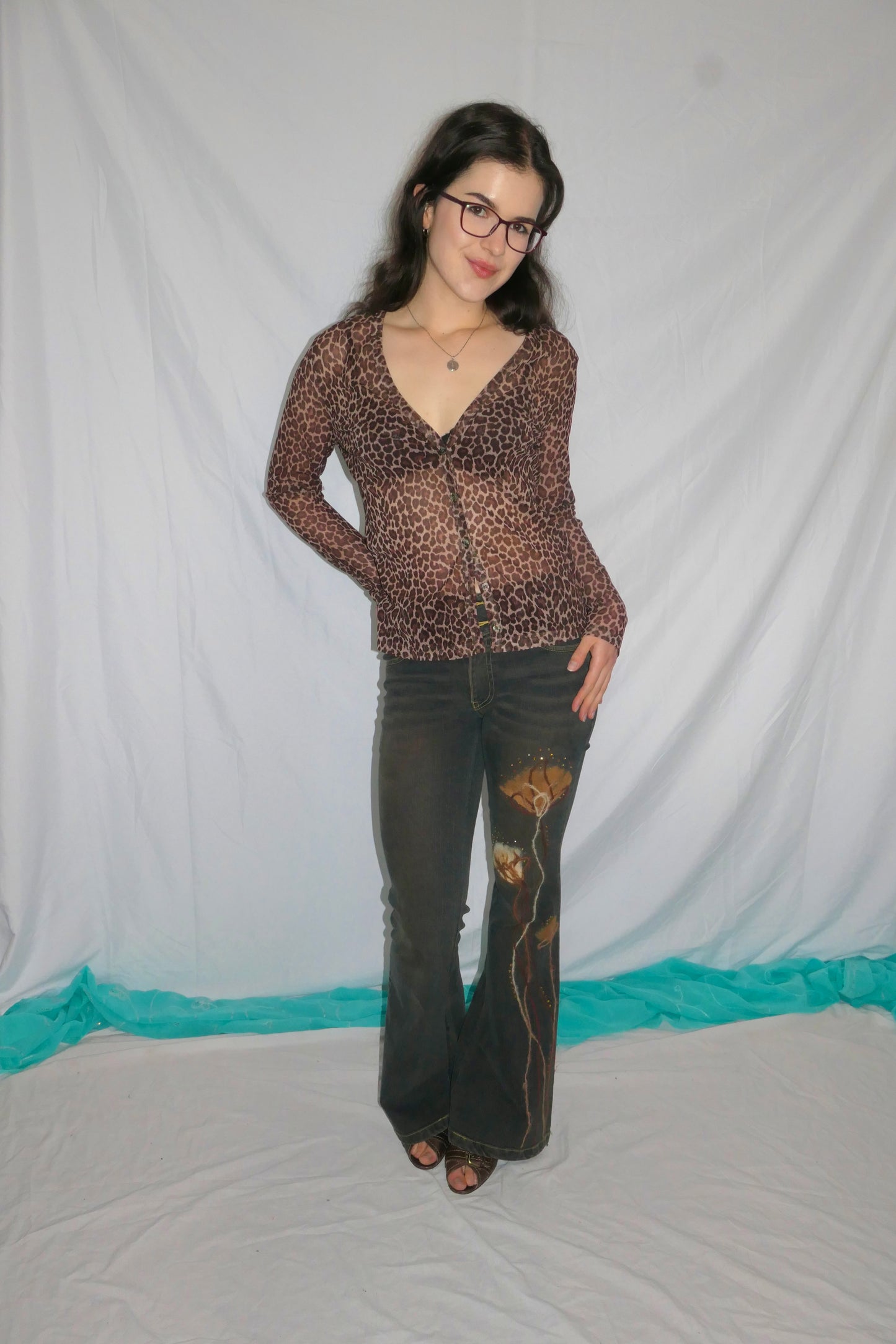 Leopard print sheer long sleeve