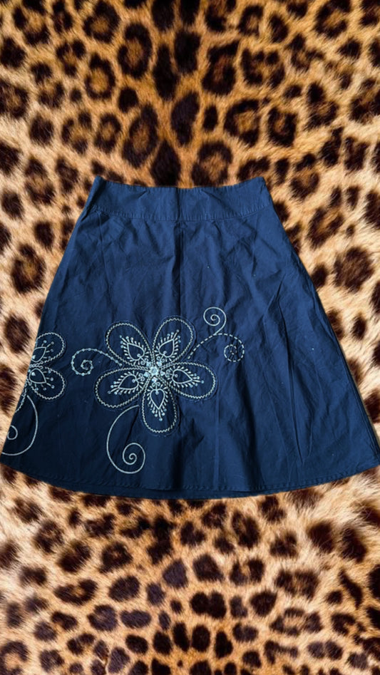 Black flower patterned midi skirt