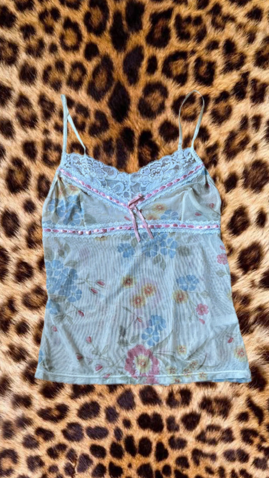 Lace pink ribbon cami