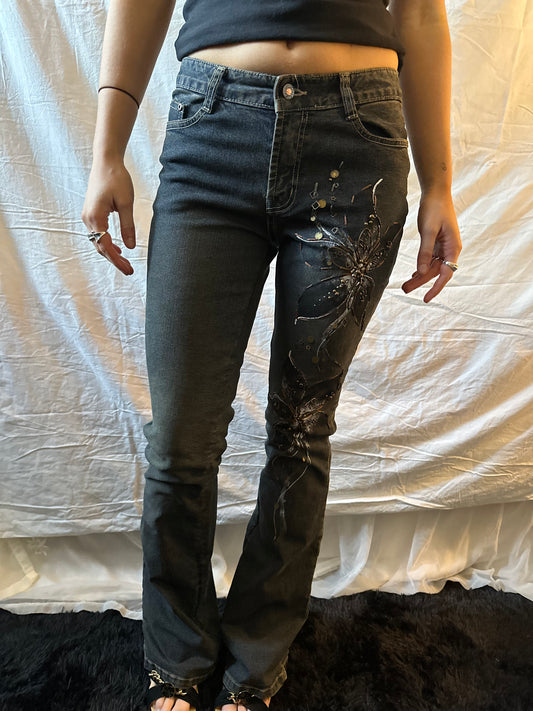 Black printed sparkle jeans