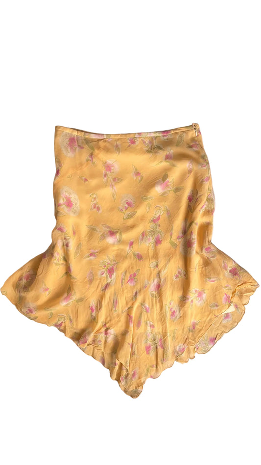 Yellow floral midi skirt