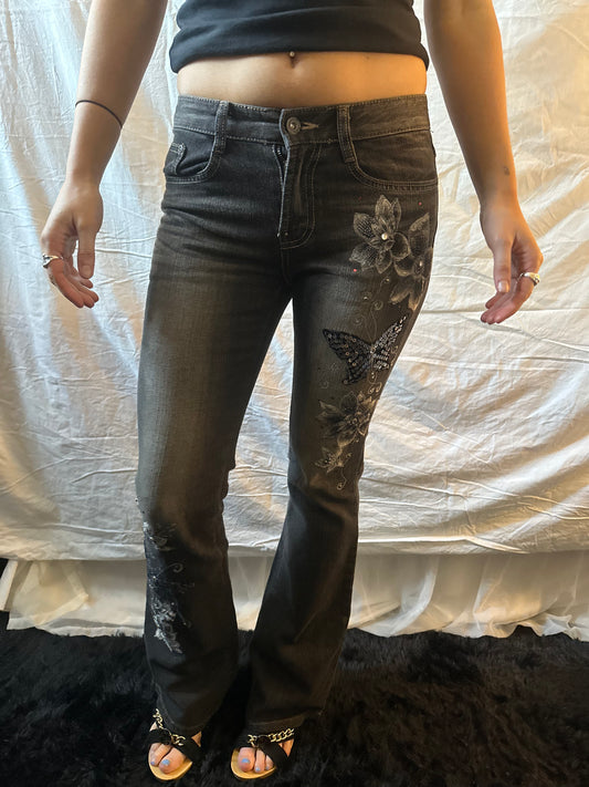Black butterfly/ flower jeans