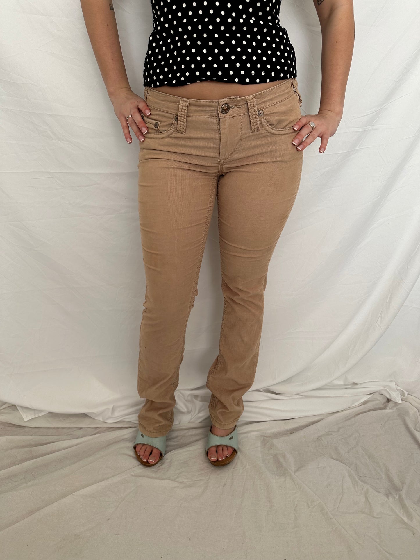Pink/ Brown low rise corduroy pants