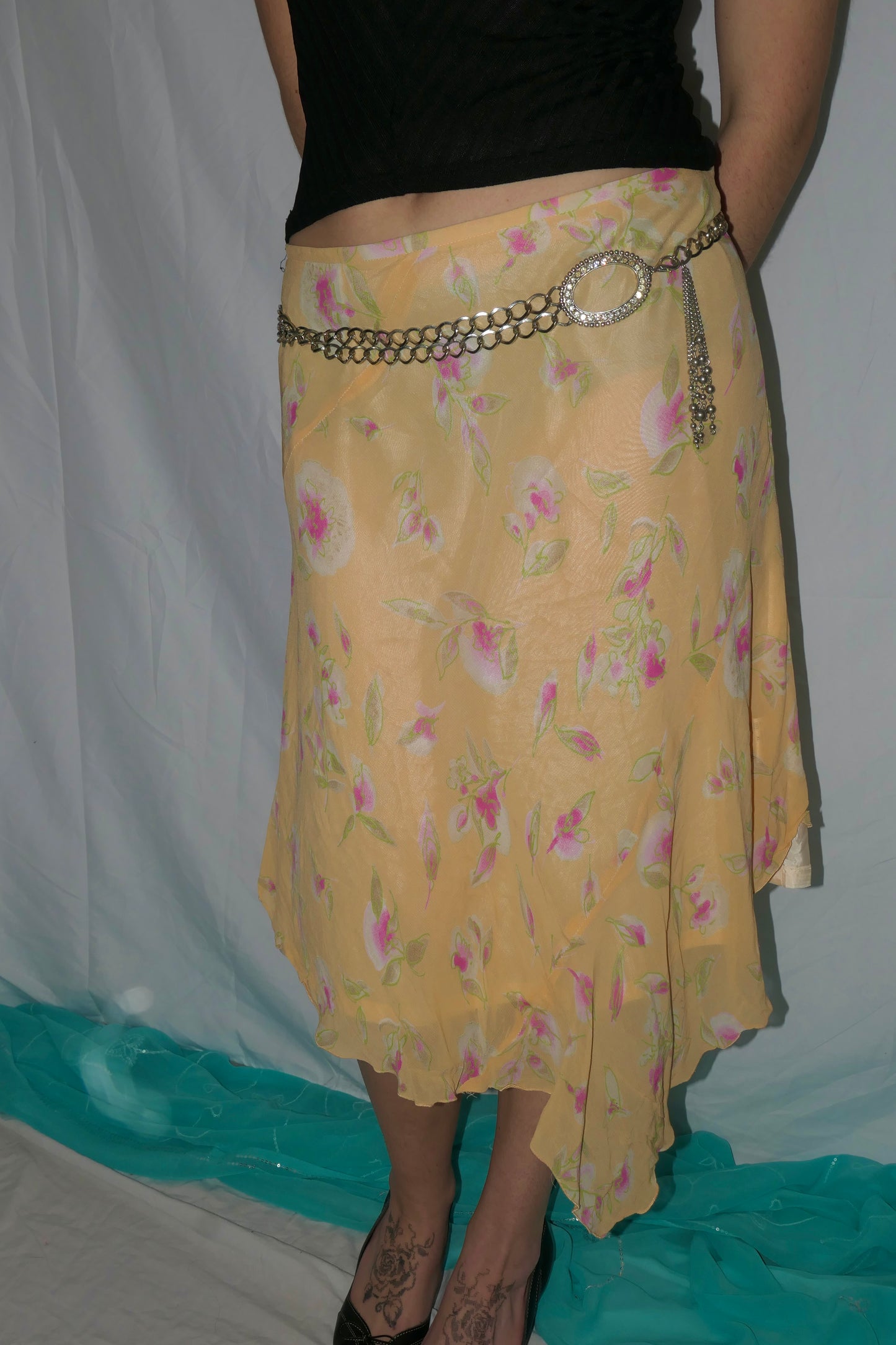 Yellow floral midi skirt