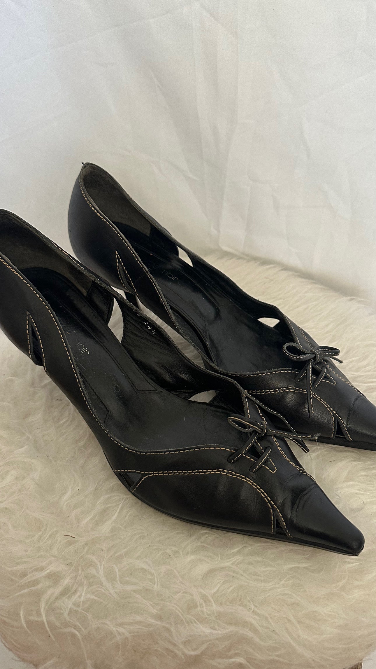 Black kitten lace up heels